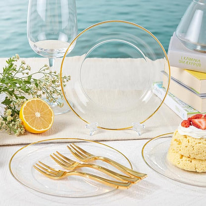 Festiva 200Pcs Clear Plastic Dessert Plates Disposable 6.3" with Plastic Forks 5" - Small Clear Plates-Dessert/Cake/Appetizer Plates for Birthday/Easter Party & Wedding - Serve for 100Guests
