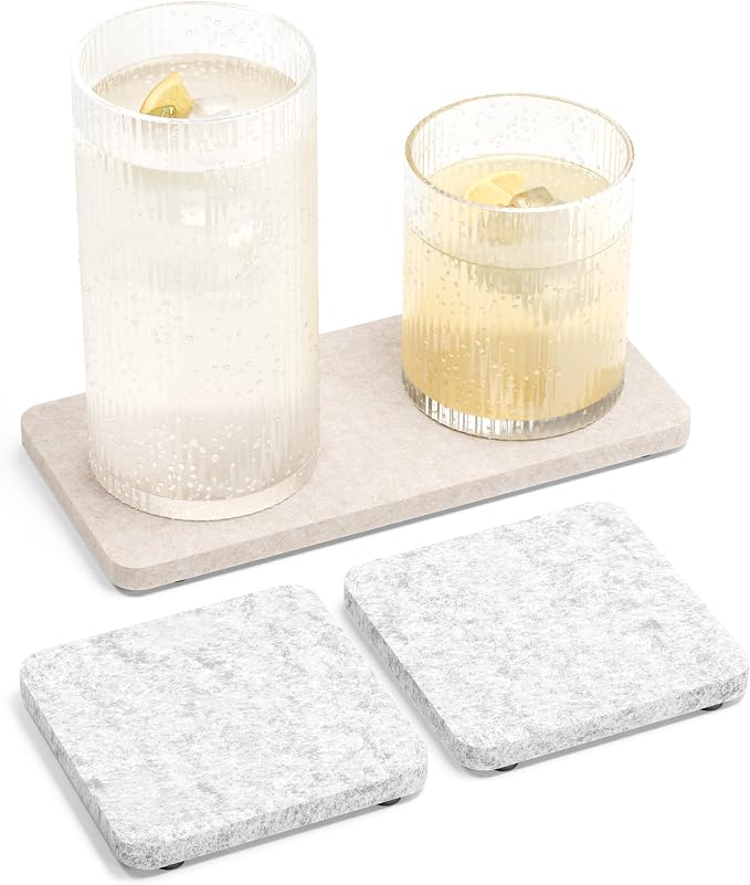 Fluxynara Felt Coasters for Drinks, Mixed Sizes, Oatmeal & Light Gray | 8 x 4 by FLUXYNARA