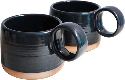 Bossa Stoneware Ceramic Cappuccino Cup 8oz Black Set of 2 | Handcrafted by Unknown