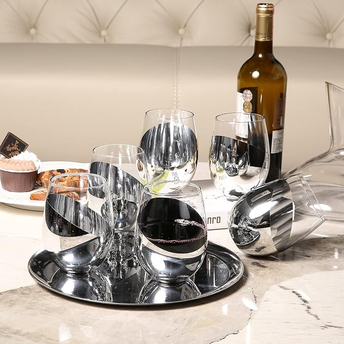 MyGift Modern Stemless Wine Glass Set of 6 - Image 5