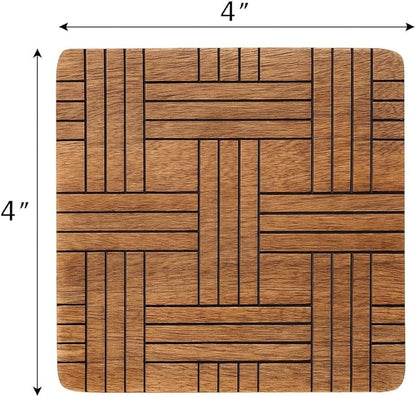 Set of 4 Wood Coasters - Natural Mango Wooden Coasters for Drinks, Beverages, Wine Glasses & Bar Glasses - Rustic & Durable Drink Coasters - Coaster Set for Home, Kitchen, Dining, Bar Decor