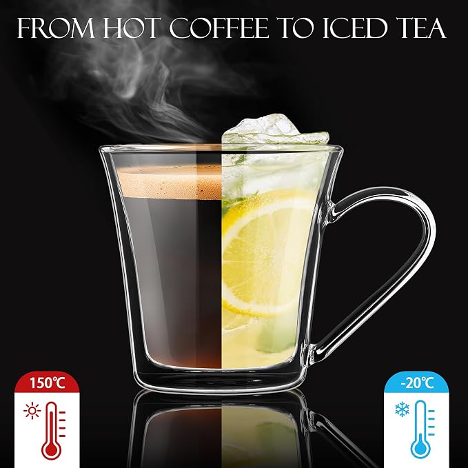 Joeyan 12oz Double Walled Glass Coffee Mugs, Wide Mouth Latte Cappuccino - Image 3