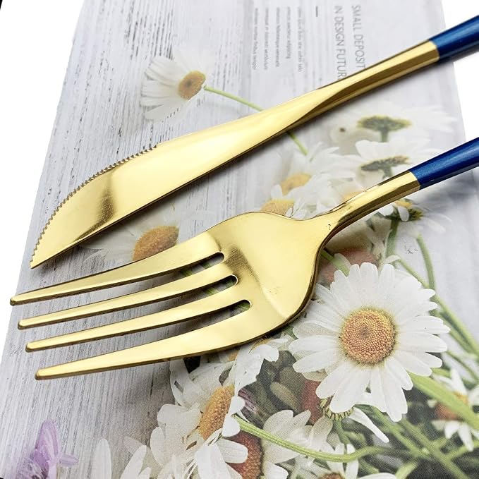 Blue Gold Silverware Set, JASHII 30-Piece Stainless Steel Satin Finish Flatware - Image 5