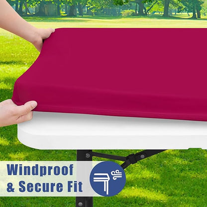 Spandex 8 Foot Rectangle Table Cloth 2 Pack, Elastic Fitted Tablecloths for Picnic, Stretch Washable Patio Table Cover for Outdoor, Camping, Banquet and Parties (Fuchsia, 30"x96")