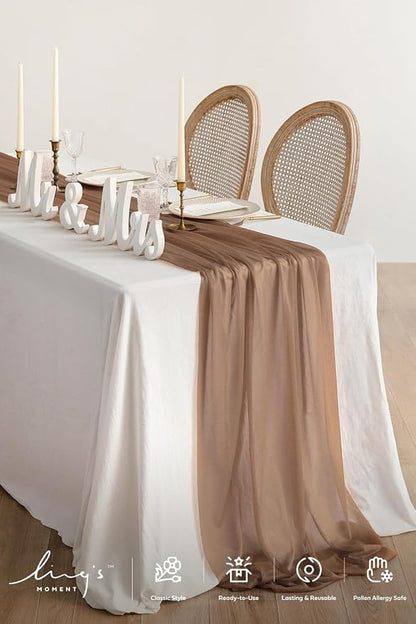 Ling's Moment 14Ft Brown Sheer Chiffon Like Table Runner | Rust Tablecloth - Image 2