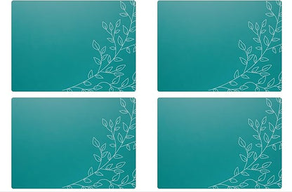 Royalty Art Deep Sea Green Boho Placemats, 4 Pc. Set, Non-Slip Cork Backed, Wipeable Heat Resistant Surface for Kitchen and Dining Table Protection, Cute Floral Pattern for Farmhouse or Rustic Decor