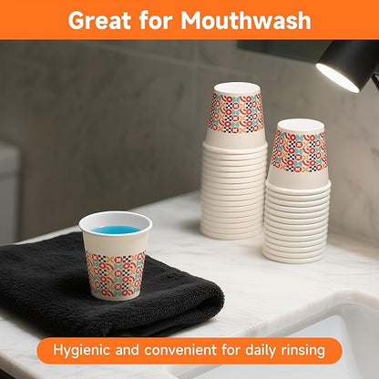 300 Pack 3 oz Bathroom Cups, Disposable Paper Cups with Rolled Rim, Small Paper Mouthwash Cup for Guest Bathrooms, Vanity & Office Use, Puzzle