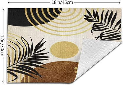 Boho Mid Century Placemats Abstract Golden Dots Leaves Modern Geometric Minimalist Aesthetic Washable Place Mats 12x18Inch for Dining Kitchen Farmhouse Decor 6 PCS