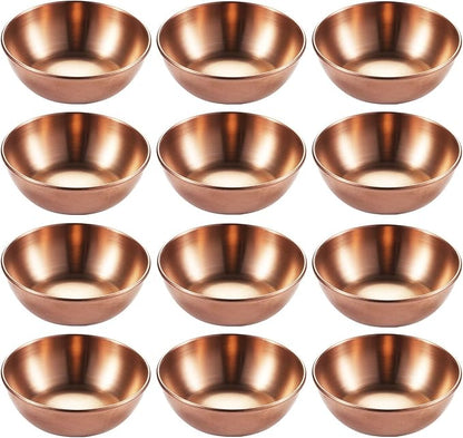 12 Pack Stainless Steel Sauce Dishes, Rose Gold Mini Saucers Bowl Round Seasoning Dishes Sushi Dipping Bowl Appetizer Plates, 3.15inch