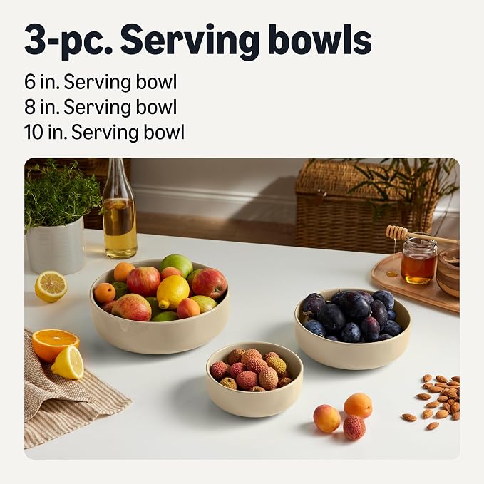 Amazon Basics Glazed Stoneware Serving Bowls, 3-Piece Set, Dishwasher-Safe - Image 2