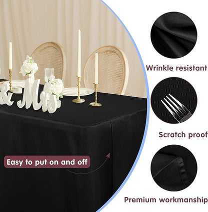 HolidayIdeas 2 Pack Fitted Tableclothes - 60 x 30 Inch - Black Rectangle Tablecloths for 5 Foot Tables, Fabric Table Cover Protector for Parties, Holiday Dinner, Wedding, Trade Show