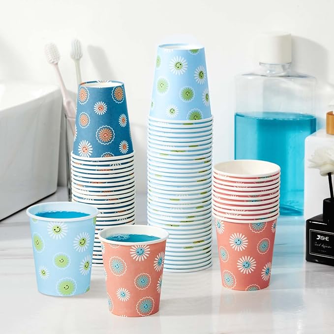 SIUQ 300 Pack 5 oz Paper Cups, Disposable Small Bathroom Mouthwash Cups | Daisy - Image 6