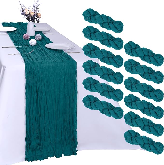 12 Pack Teal Cheesecloth Table Runner 35 x 120 Inch | Boho Gauze Fabric by RestfulGlow