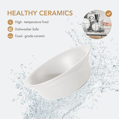 Ceramic 5.5inch Set of 2 Dog and Cat Bowls, 2pcs Basic 1 Cup Food or 9.5 oz Water Dishes for Puppy, Kitty, Wide Opening Rounded Edge (2 Bowls, Matt White)