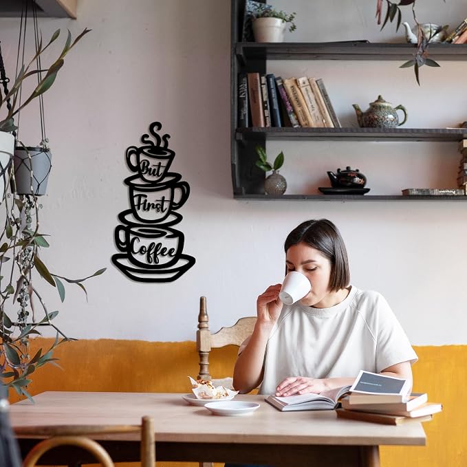 Oubasa Metal Pour Coffee Cup Wall Decor, Minimalist Cafe Themed - Image 4