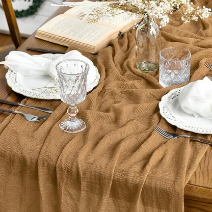 Artoid Mode Boho Cheesecloth Gauze Mustard Yellow Wedding Table Runner by ArtoidMode