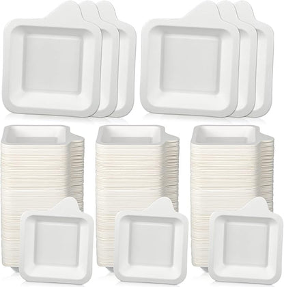 Remerry 600 Pcs Small 4 Inch Paper Plates Bulk Disposable Plates Paper White Square Dessert Cake Party Snack Sugarcane Bagasse Fiber Wedding Birthday Dinner Graduation Pet Feeding (4.45 x 5.24 Inch)