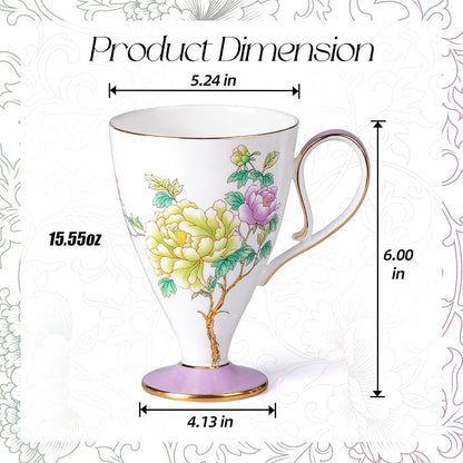 KAMMAK Bone China Coffee Mugs, 15oz Floral Tea Cups - Image 2