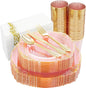 Hioasis 175pcs Pink and Gold Plates - Pink Party Plates for 25 Guest, Include 50 Heavy-duty Plates(20% Thicker Than Standard), 75 Cutlery Set, 25 Napkin, 25 Cups