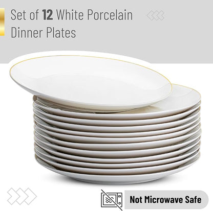 BTaT- White Porcelain Dinner Plates, 10.5" Gold Rimmed, Classic Style, Formal - Image 4