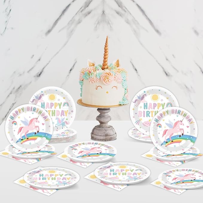 96Pcs Pastel Unicorn Party Supplies Unicorn Paper Plates Napkins Pastel - Image 7