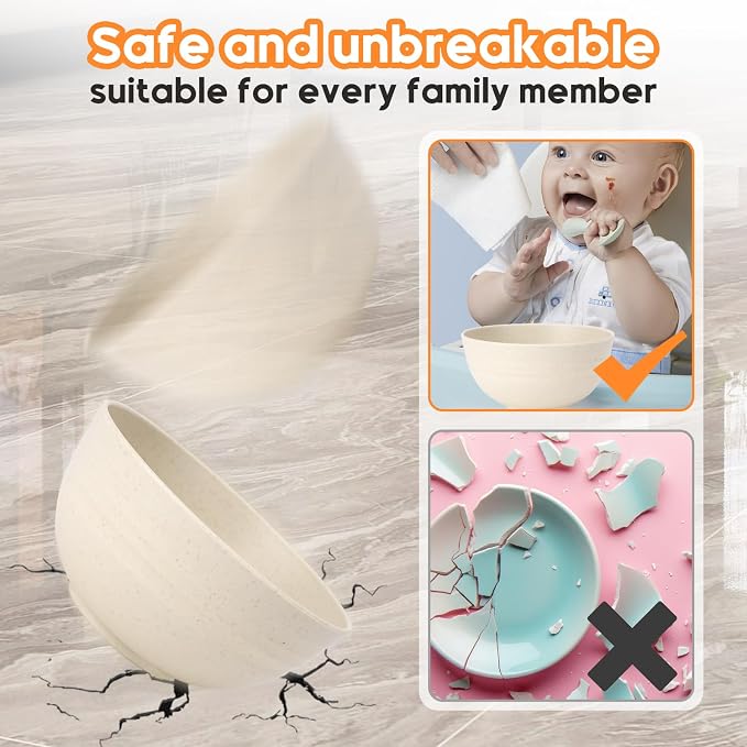Unbreakable Cereal Bowls Set of 8, 26 Oz Wheat Straw Bowl Sets, Microwave & - Image 3