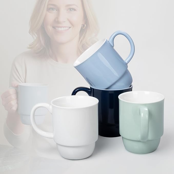 Stackable Porcelain Coffee Mug Set of 4 – 20oz Jumbo Capacity, Space-Saving by Unknown