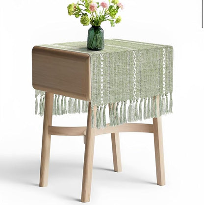 Boho Table Runner Short 15.7 x 36 inch, Spring Sage Green Coffee Table Cover by TIOSGGD