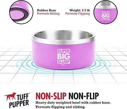 Tuff Pupper Heavy Duty Insulated Dog Bowl | Double Wall Stainless Steel Dog Food Dish | Non-Slip Spill Proof Dishwasher Safe Cat Bowl | Water Dish for Feeding Large Medium Small Pets (188oz, Pink)
