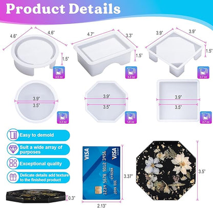 LET'S RESIN 18 Pcs Coaster Resin Molds Silicone, Coaster Molds | - Image 2