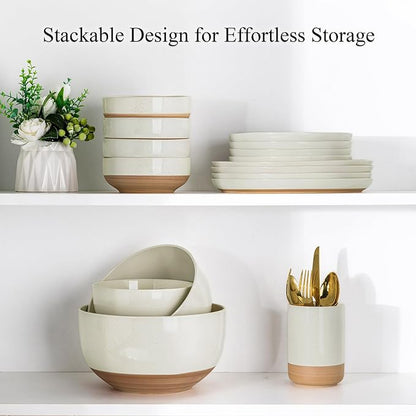AmorArc Ceramic Mixing Bowls|Nesting Bowls Set of 3 for Kitchen|Stoneware Serving Bowls with Rustic Terracotta Underside for Mixing,Cooking,Baking,Salad| Microwave & Dishwasher Safe 4.6/2.8/1.3 Qt