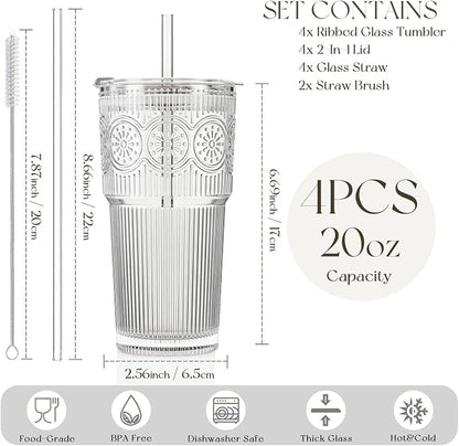 KEMORELA 20oz Ribbed&Floral Iced Coffee Cups - Image 2