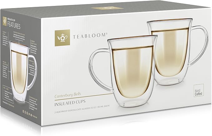 Teabloom Double Walled Borosilicate Glasses – Set of 2 Insulated Glass Cups - Image 4