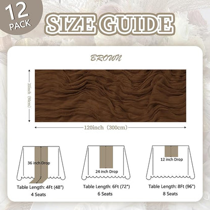 12 Pack Brown Cheesecloth Table Runner 35 x 120 Inch | Boho Gauze Cheese Cloth - Image 2