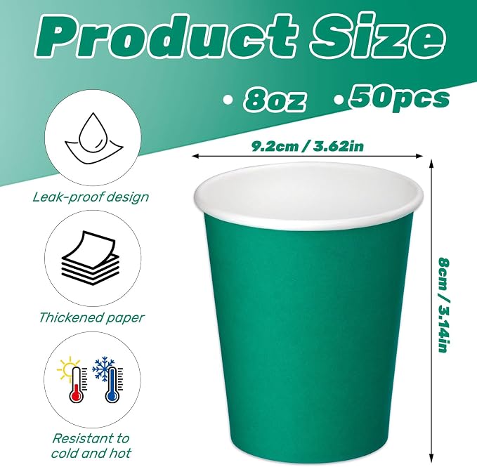 50 Pack 8 oz Disposable Paper Cups, Hot/Cold Beverage Drinking Cups - Image 2