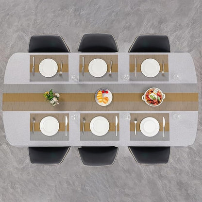Placemats Set of 6, Vinyl Woven Place Mats Indoor Set of 6 Washable Wipeable PVC Table Mats Heat-Resistant Non Slip Placemat for Kitchen Dining Outdoor Table (Gray Light Brown, Set of 6)