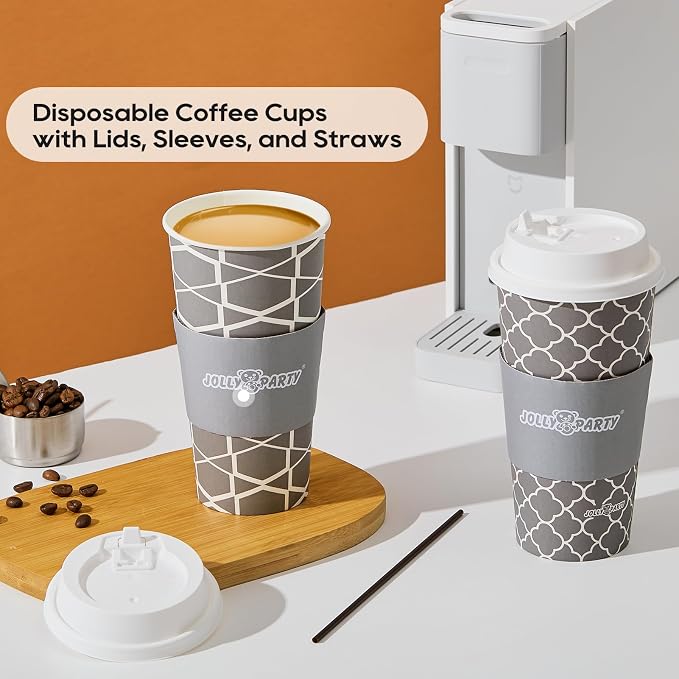 JOLLY PARTY 20 oz Paper Coffee Cups, Disposable Coffee Cups - Image 6