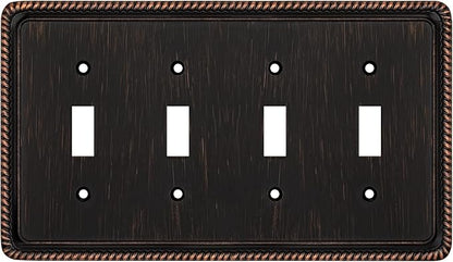 Henne Bery Rope Edge Decorative Wall Plate Switch Plate Outlet Cover (Quad Toggle, Aged Bronze)