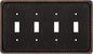 Henne Bery Rope Edge Decorative Wall Plate Switch Plate Outlet Cover (Quad Toggle, Aged Bronze)
