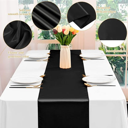 12 Pack Black Satin Table Runner 12 x 108 Inch Long Premium Table Runners - Image 3
