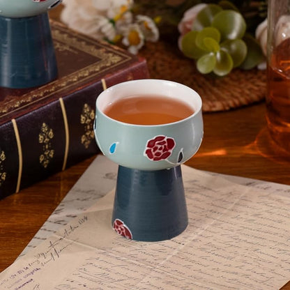 KAMMAK Tea Cup Set of 2 Small Tea Cups 2.1oz Blue Porcelain Tea Cup Set - Image 3