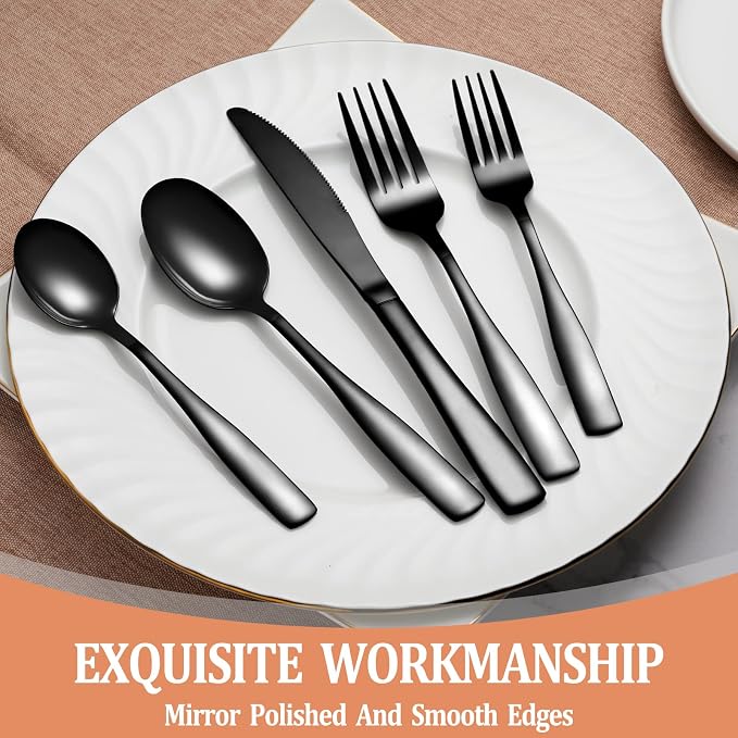20 Pcs Black Silverware Set, Food-Grade Stainless Steel Flatware Set - Image 4