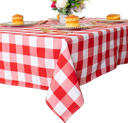 ShinyBeauty Gingham Square Tablecloth 54x54 Red and White Cotton Plaid | Rustic by ShinyBeauty
