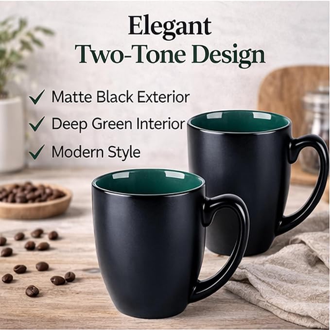 GBhome 16 oz Coffee Mugs Set of 6, Ceramic Coffee Cups- Green - Image 3