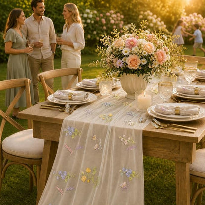 Wildflower Tulle Table Runner Butterfly Floral Wedding Party Home Decor | White - Image 6
