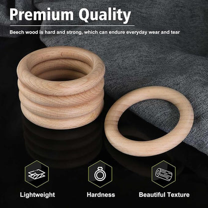 FoDau770 10pcs Natural Beech Wooden Rings, Unfinished Solid Wood Rings Heavy - Image 3