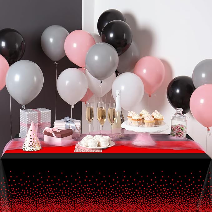 MASHAN 6Pcs Black and Red Tablecloth Party Decorations, Plastic Black Table - Image 6