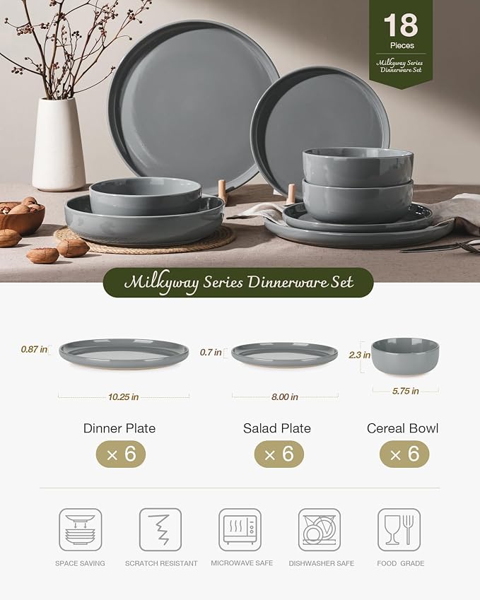 Famiware Milkyway 18-Piece Stoneware Dinnerware Set, Dark Gray | Plates and - Image 2