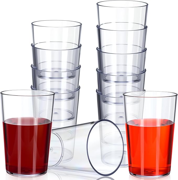 Meanplan 12 Pack Plastic Reusable Drinking Glasses Restaurant Grade 8 oz by Meanplan