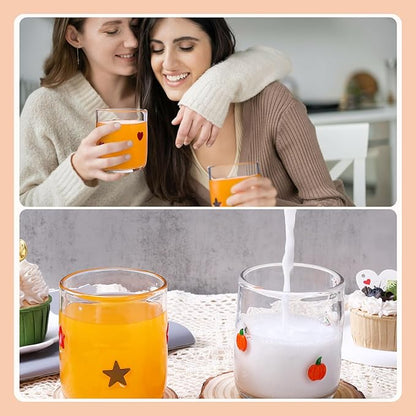 Icon Juice Glasses, 14oz Stemless Wine Drinking Juice Glass Cup for Valentine Party Supplies Gift(7 Pcs,Multi-style)